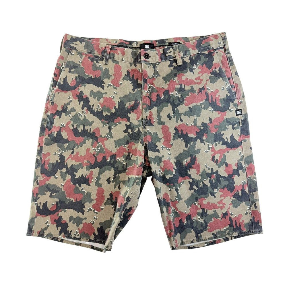 DC Shoes Shorts Mens 34 Red Green Camo Straight Fit Skateboard Streetwear